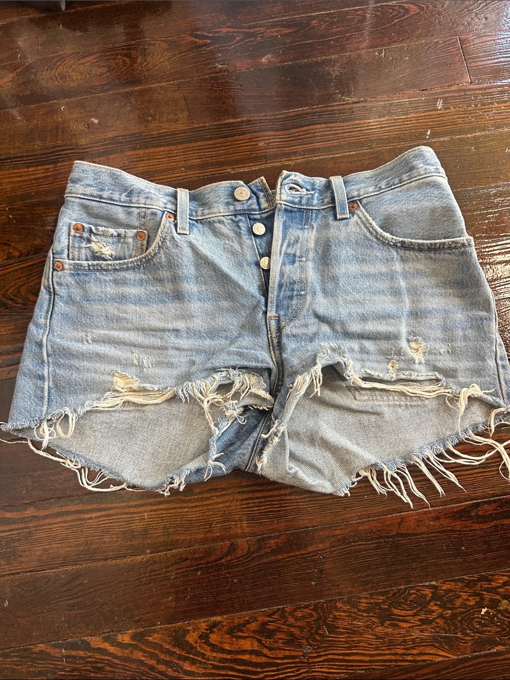 Levis Light Blue Distressed Denim Women's Shorts